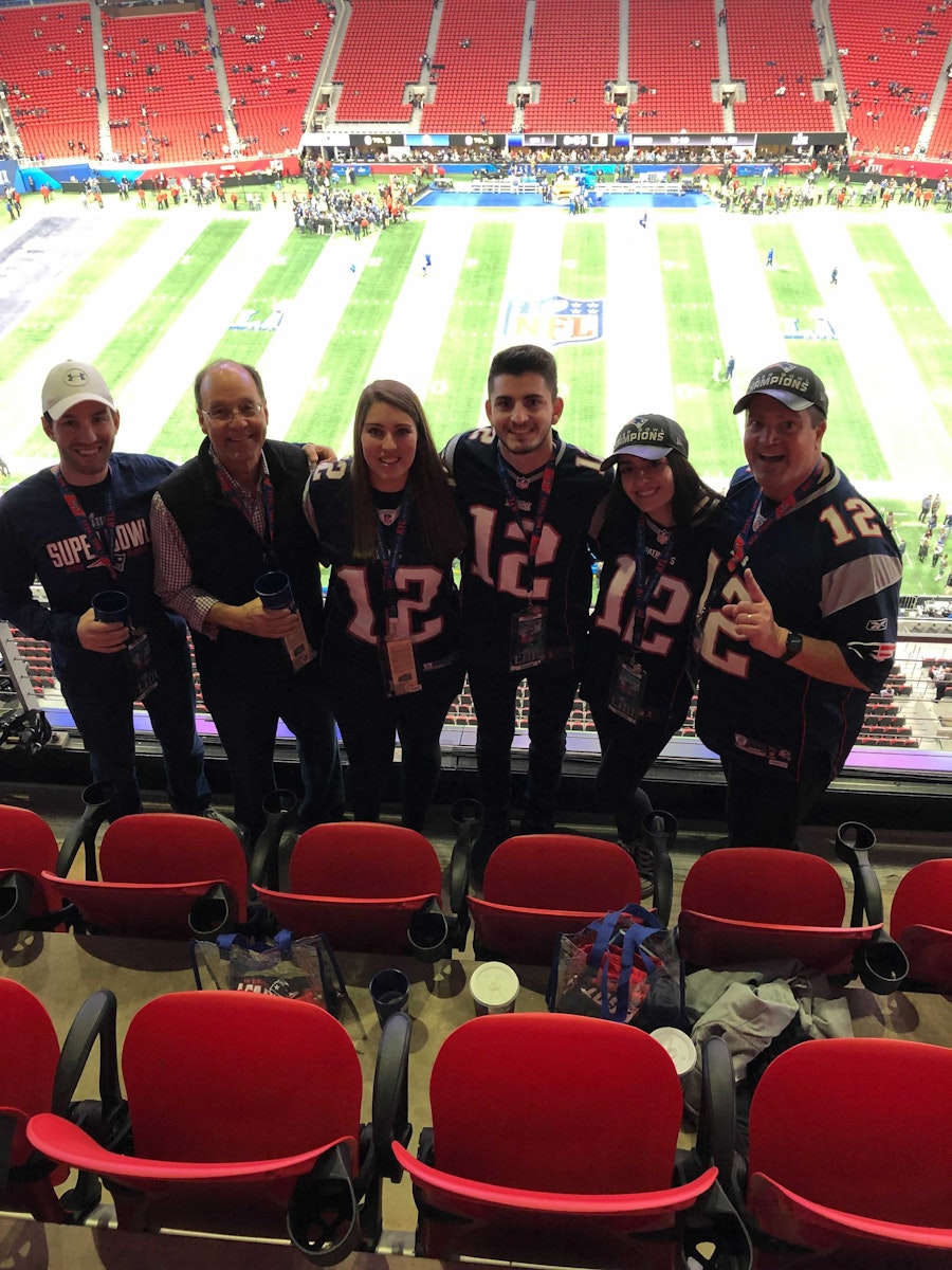 Mike and his friends at the Patriots game